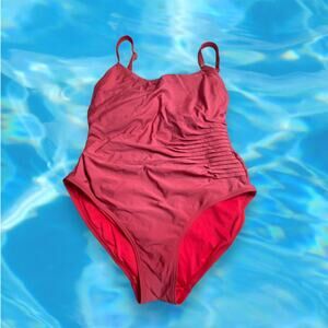 Calvin Klein Coral One Piece Bathing Suit Ruched Size 10